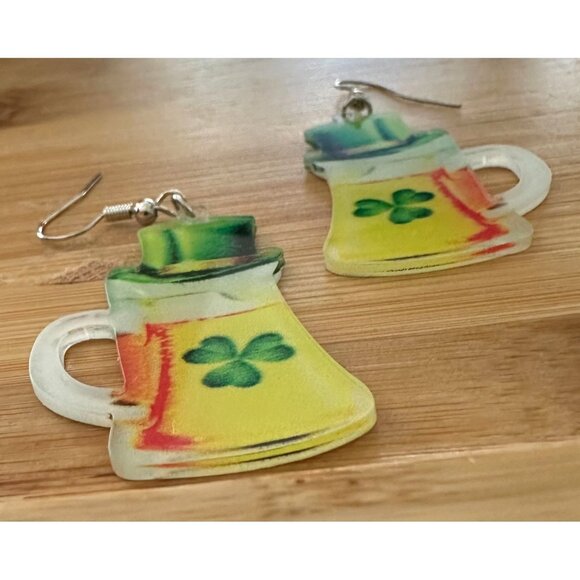 St Patricks Day Earrings Beer Shamrock Leprechaun Hat Dangle Hooks Parad… - Picture 4 of 9